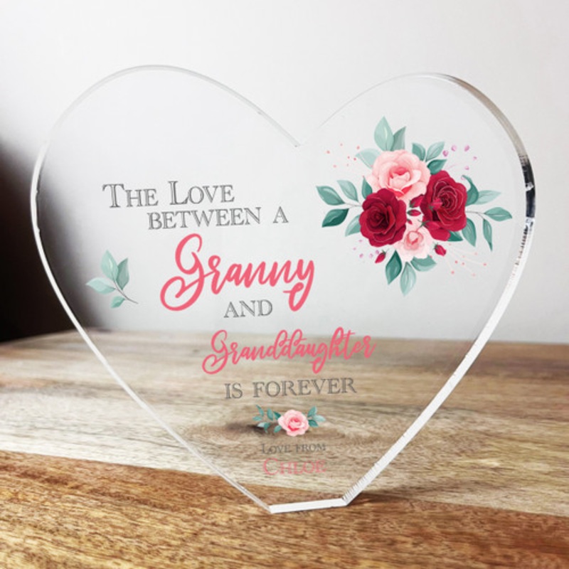 Granny Granddaughter Roses Clear Heart Shaped Personalised Gift Acrylic Ornament – The Card Zoo