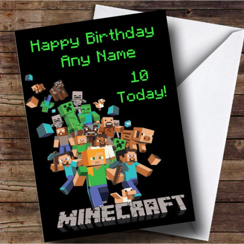 Personalised Minecraft Logo Black Children’s Birthday Card – The Card Zoo