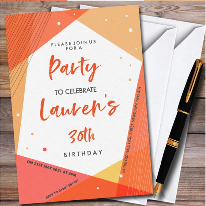 Pink Orange Pink Abstract Personalised Birthday Party Invitations – The Card Zoo