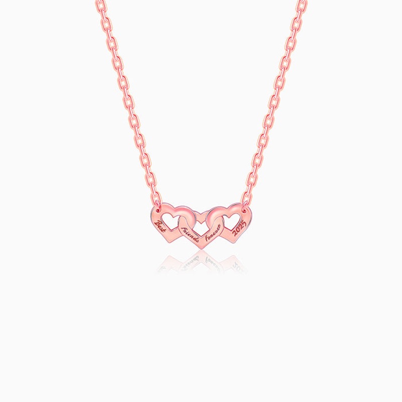 Rose Gold Personalised Triple Heart BFF Necklace
