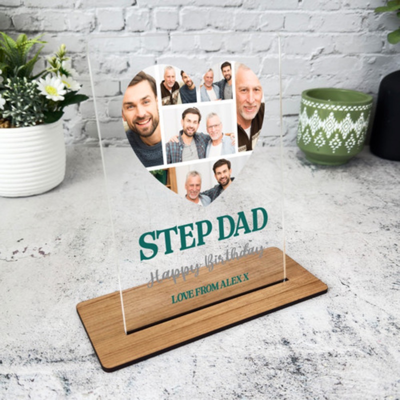 Stepdad Heart Photo Birthday Gift Personalised Acrylic Plaque – The Card Zoo