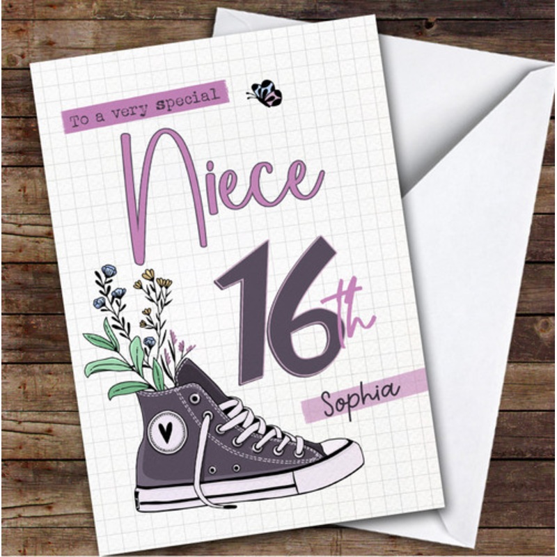 16th Niece Floral Trainers Sneakers Sport Teenager Personalised Birthday Card – The Card Zoo