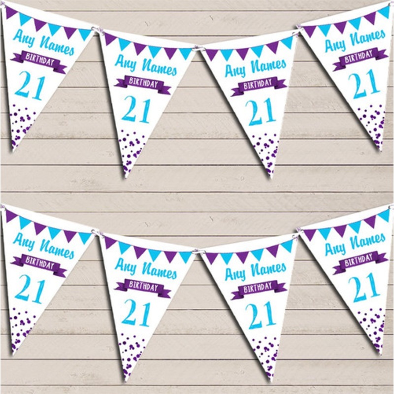 Any Age 18th 21st 30th 40th 50th 60th Purple Turquoise Aqua Blue Bunting – The Card Zoo