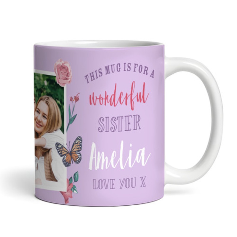 Gift For Sister Photo Purple Butterfly Tea Coffee Cup Personalised Mug – The Card Zoo