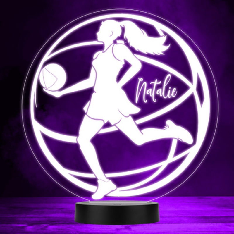 Girl Playing Netball Silhouette Ball Shape Sports Fan LED Colour Night Light – The Card Zoo
