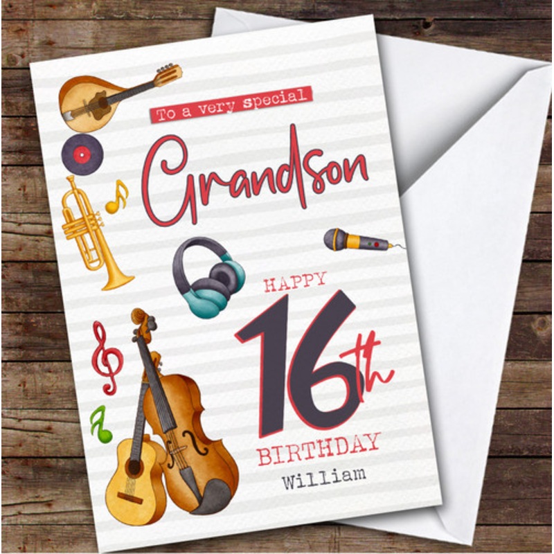 Grandson 16th Music Instruments Teenager Boys Custom Personalised Birthday Card – The Card Zoo