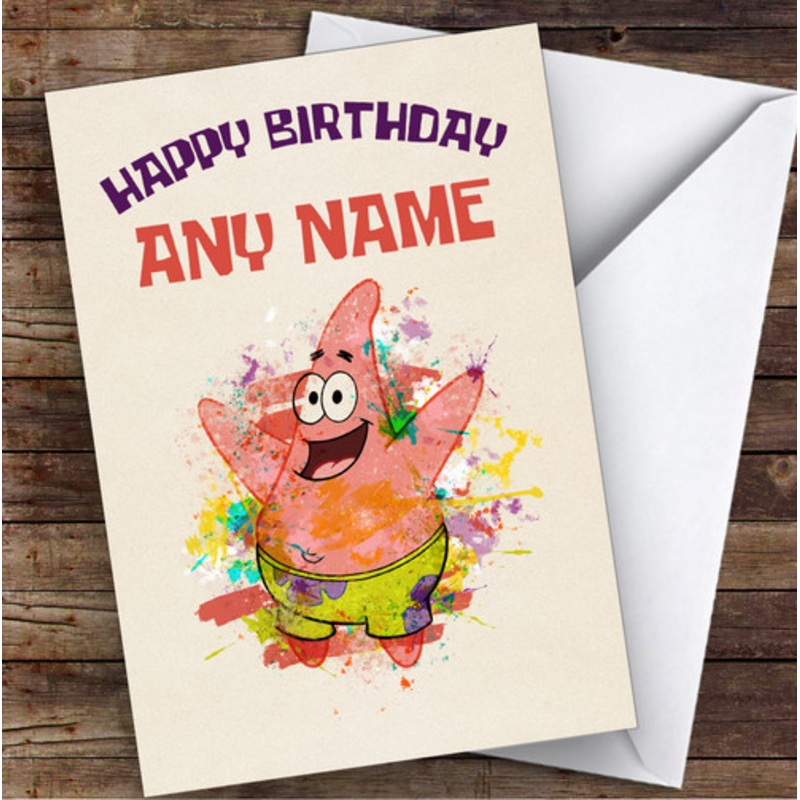 Patrick Star Watercolour Splatter Spongebob Children’s Kids Birthday Card – The Card Zoo