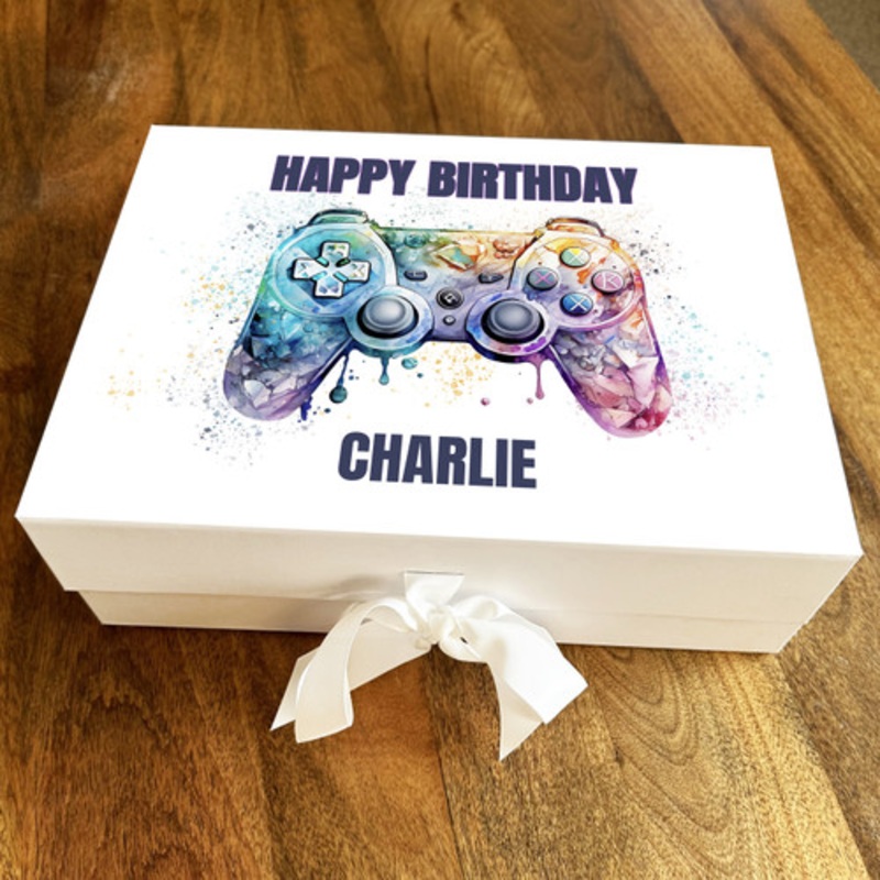 Rainbow Paint Drop Game Controller Gamer Birthday Personalised Hamper Gift Box – The Card Zoo