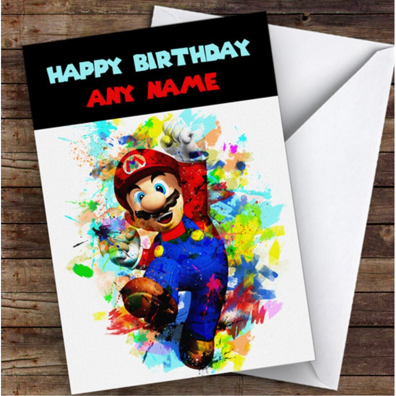 Super Mario Bros Watercolour Splatter Children’s Kids Personalised Birthday Card – The Card Zoo
