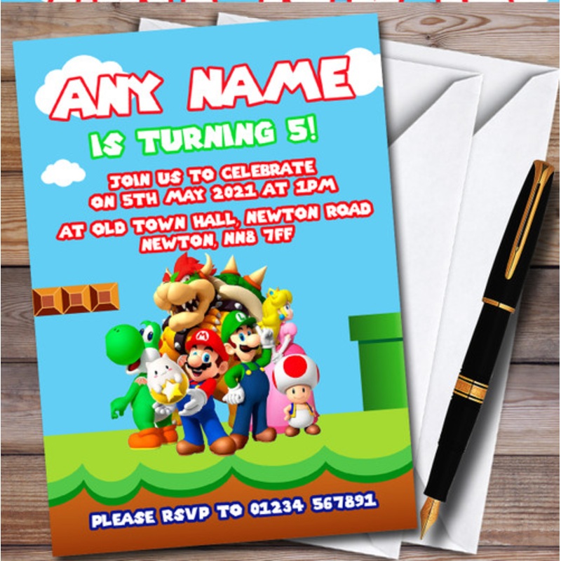 Super Mario Lets Go Retro Gaming Children’s Birthday Party Invitations – The Card Zoo