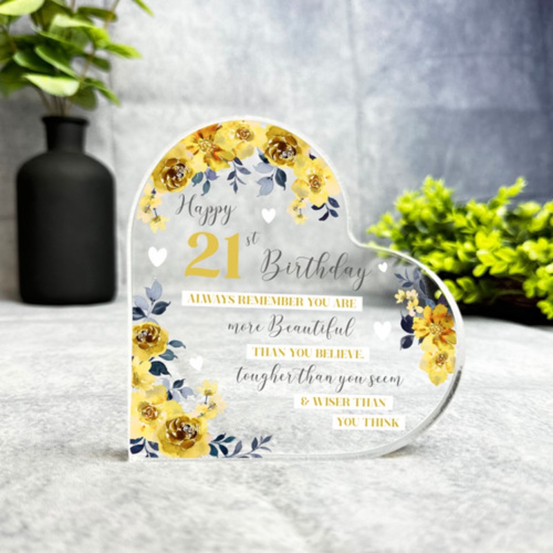 21st Birthday Present Female Yellow Flowers Heart Plaque Keepsake Gift – The Card Zoo