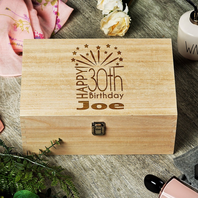 30th Birthday Gift Personalised Large wooden Keepsake Box Gift