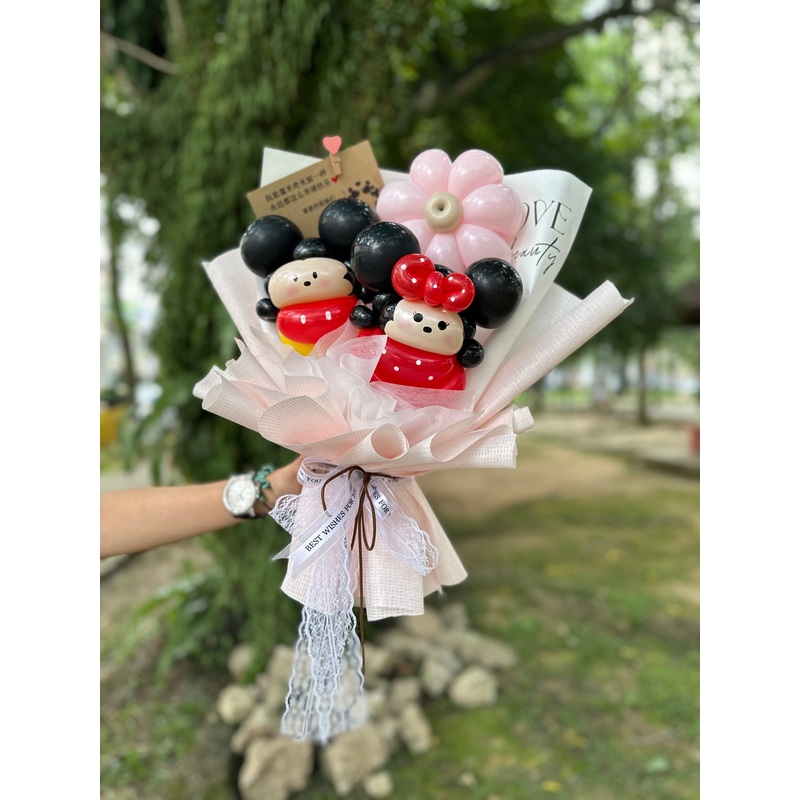 Balloon Flower Bouquet | Mickey & Minnie Chibicoro FaFa | (Klang Valley Delivery Only)