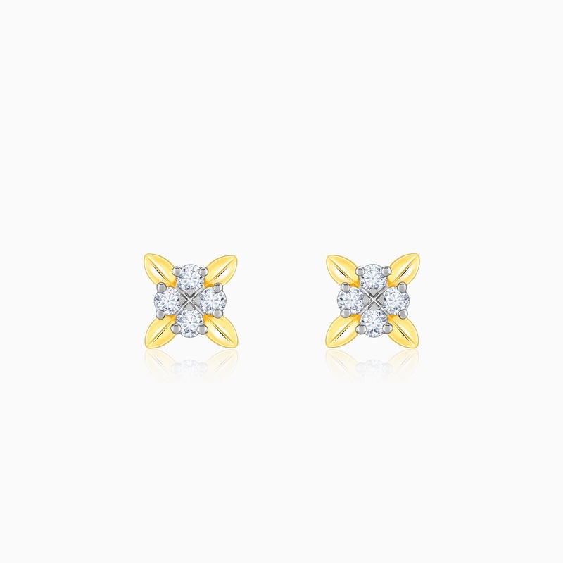 Gold Floral Beauty Diamond Stud Earrings