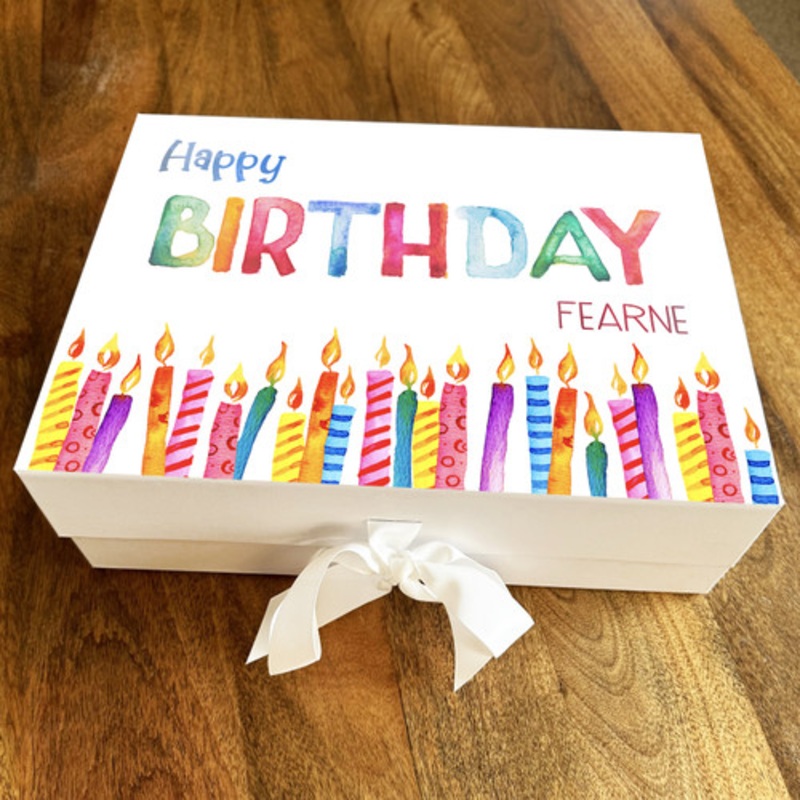 Happy Birthday Rainbow Candles Watercolour Personalised Hamper Gift Box – The Card Zoo