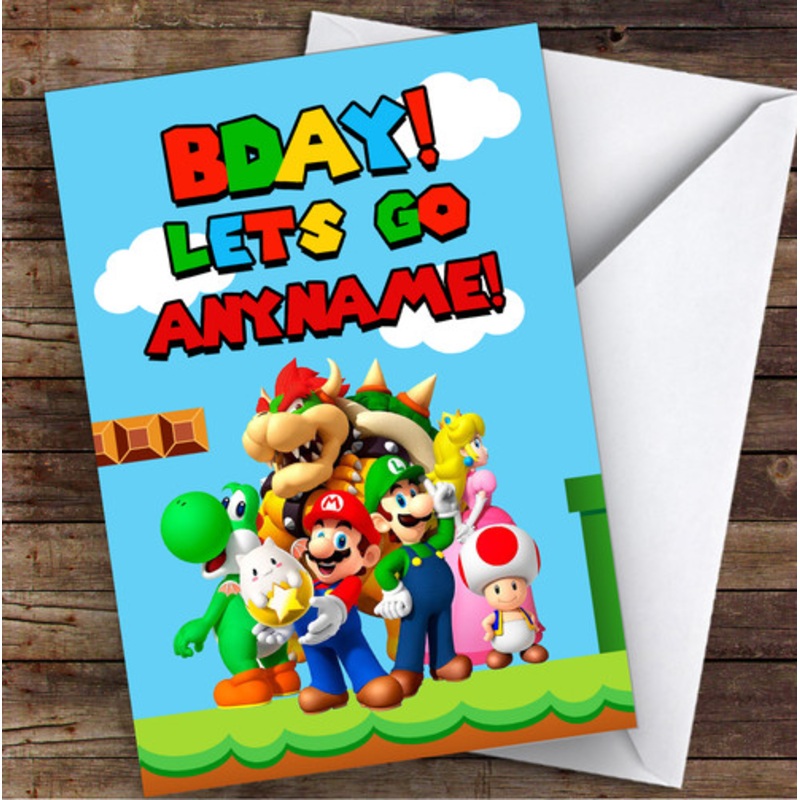 Super Mario Lets Go Retro Gaming Children’s Kids Personalised Birthday Card – The Card Zoo