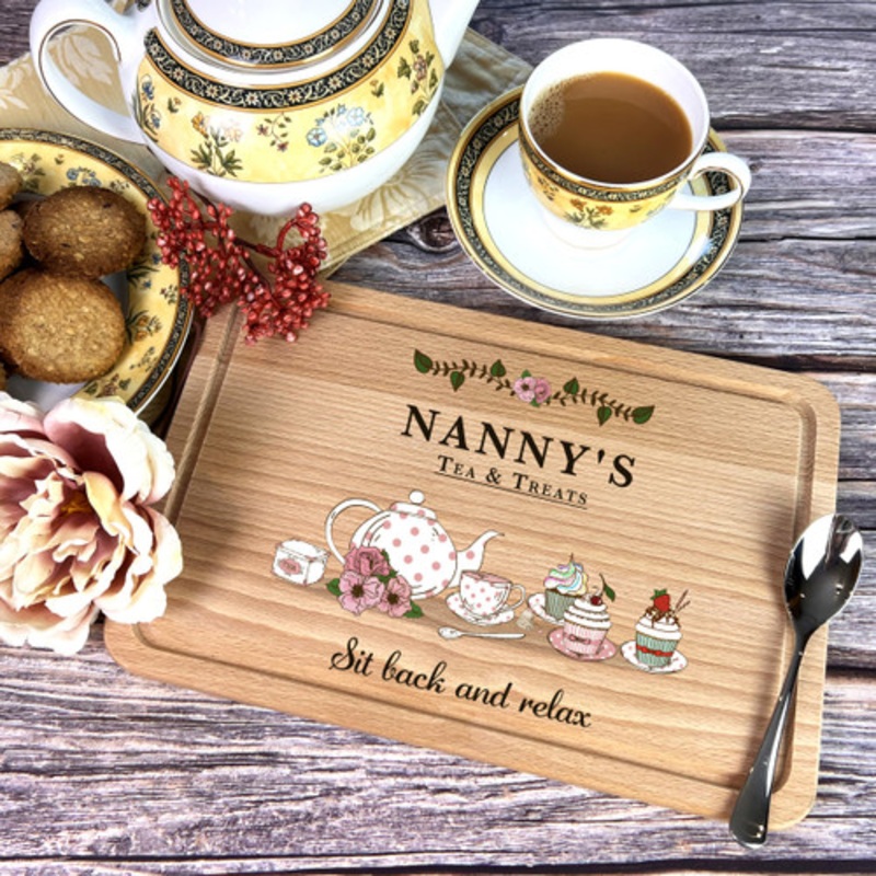 Vintage Style Tea Set Treats Personalised Nanny Serving Board – The Card Zoo