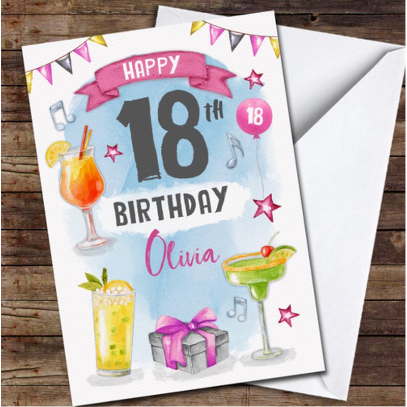 18th Girl Bright Cocktails Party Celebration Any Age Personalised Birthday Card – The Card Zoo
