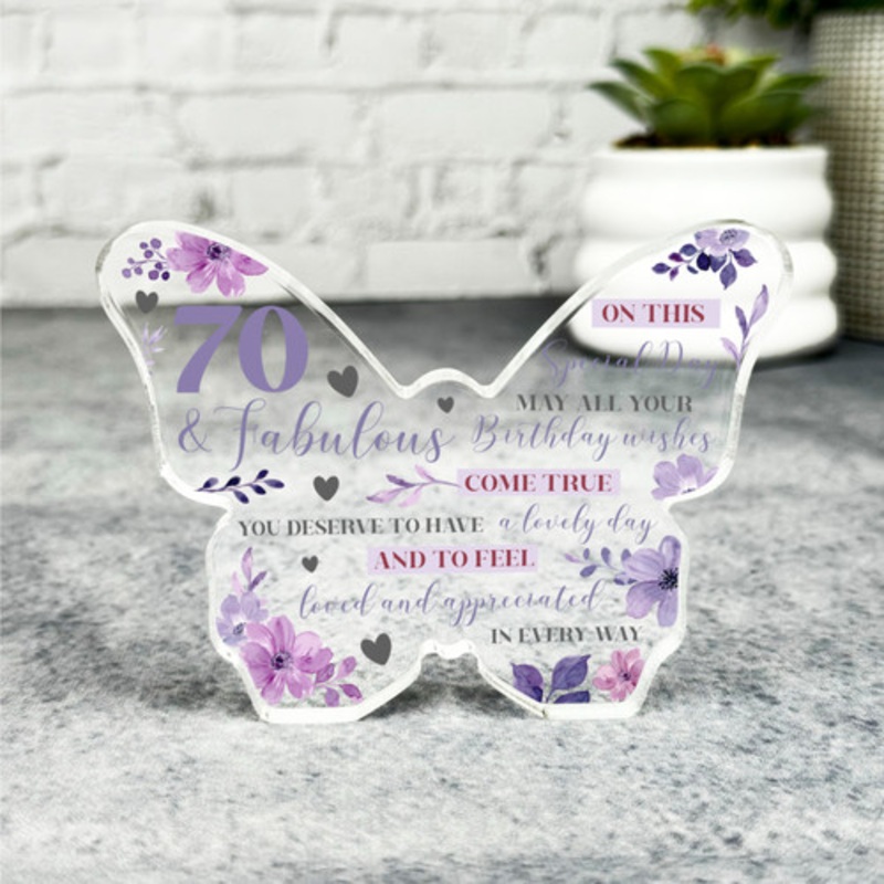 70 and Fabulous 70th Birthday Present Female Purple Butterfly Plaque Keepsake Gift – The Card Zoo