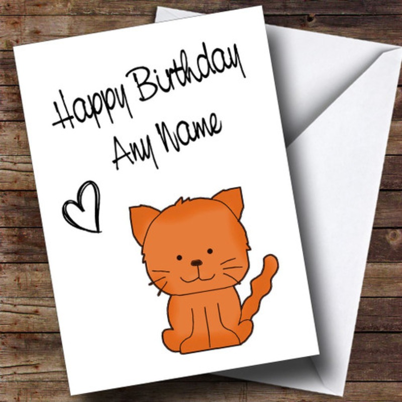 Cute Ginger Stick Cat Personalised Birthday Card – The Card Zoo