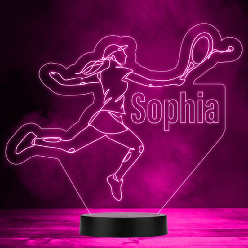Female Tennis Player With Racket Sports Fan Personalised LED Colour Night Light – The Card Zoo