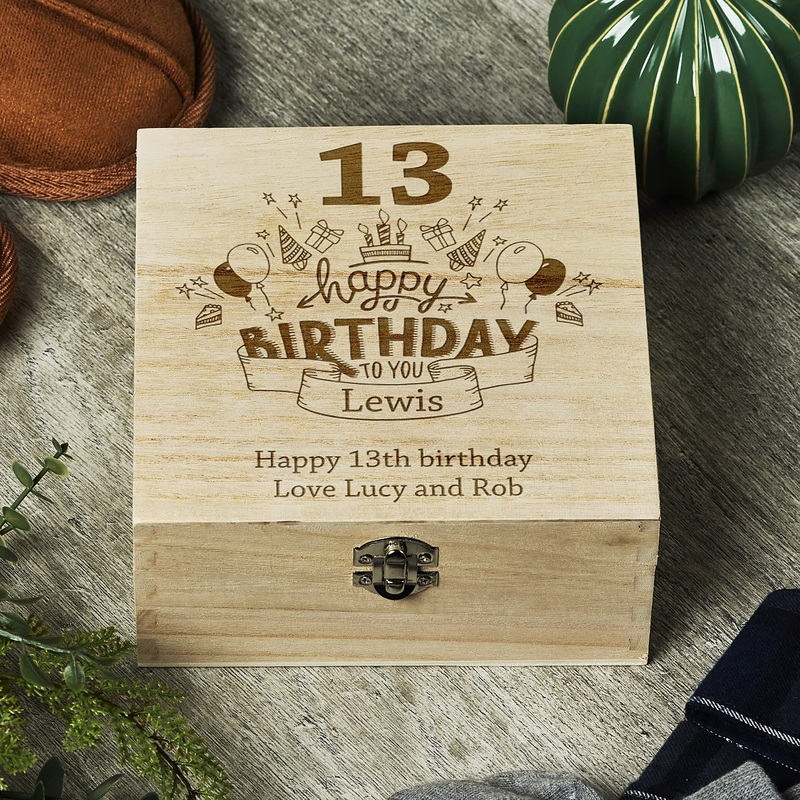 Personalised 13th Birthday Wooden Keepsake Box Gift Engraved