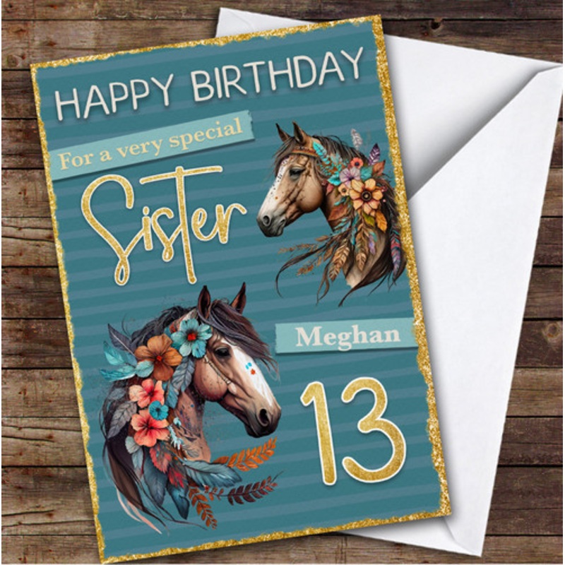 Sister 13th Floral Horse Riding Fan Teenager Custom Personalised Birthday Card – The Card Zoo
