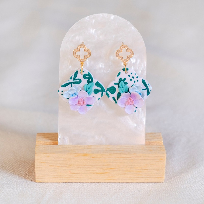 Tropic Splendour Flower Clover Handmade Polymer Clay Earring | (Nationwide Delivery)