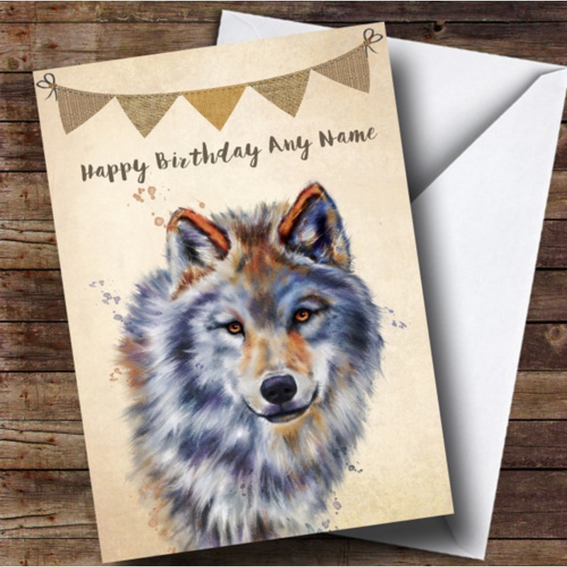 Vintage Burlap Bunting Wolf Personalised Birthday Card – The Card Zoo