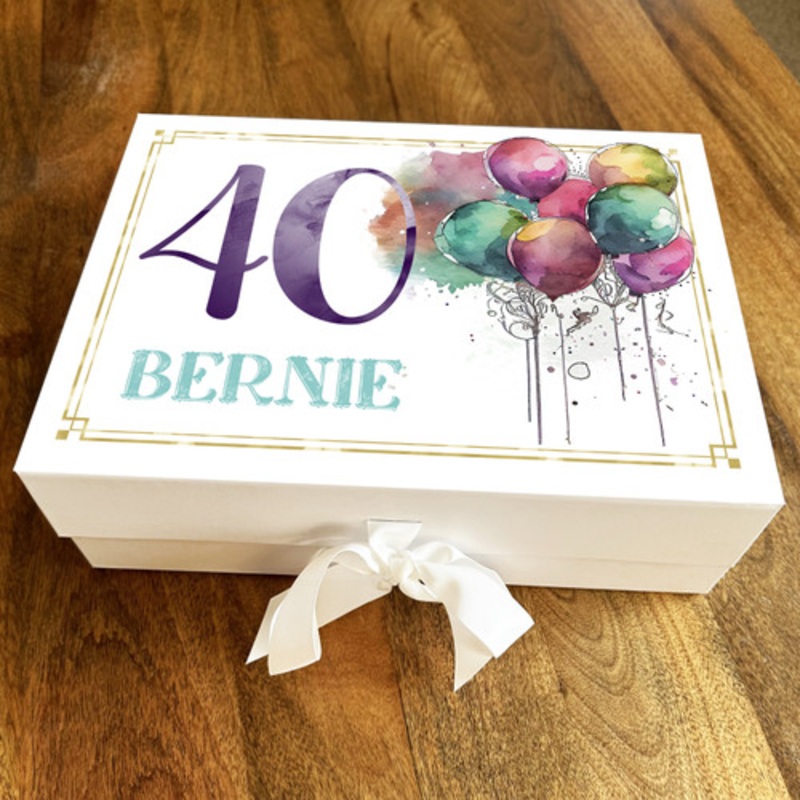 Watercolour Bright Balloons Gold Any Age Personalised Keepsake Birthday Gift Box – The Card Zoo