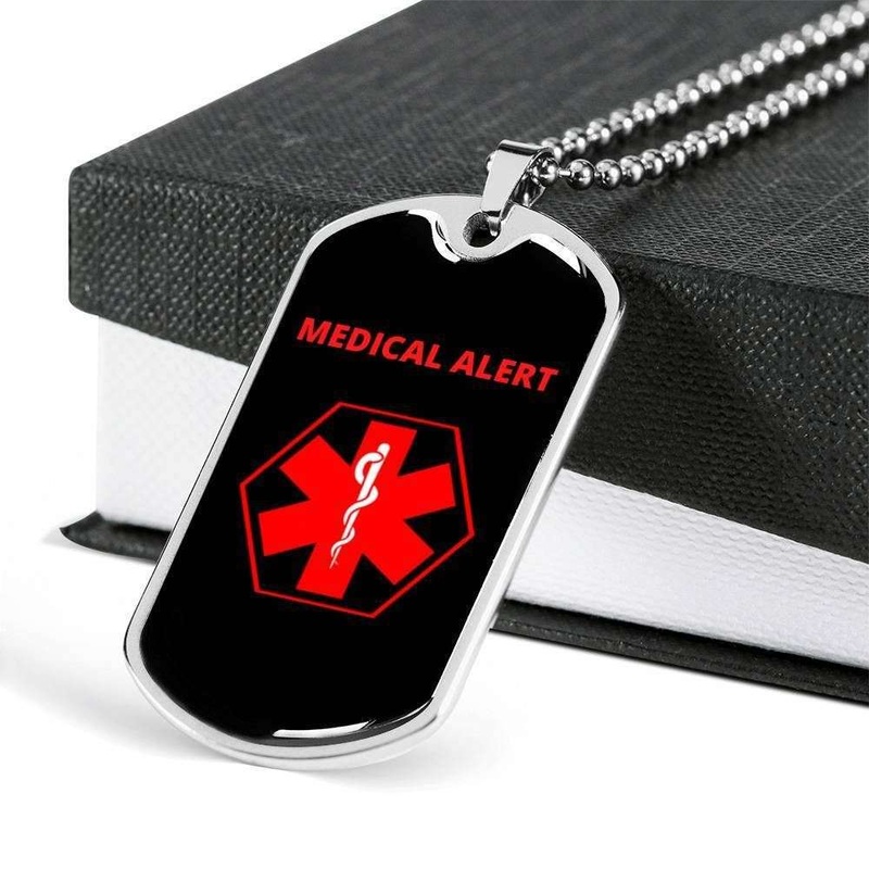 Custom Medical Alert Emergency Dog Tag Military Chain Necklace Dog Tag