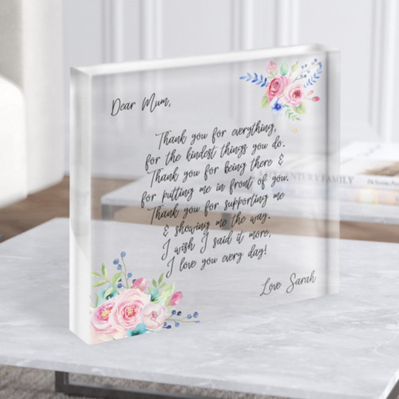 Floral Poem For Mum Square Personalised Acrylic Block – The Card Zoo