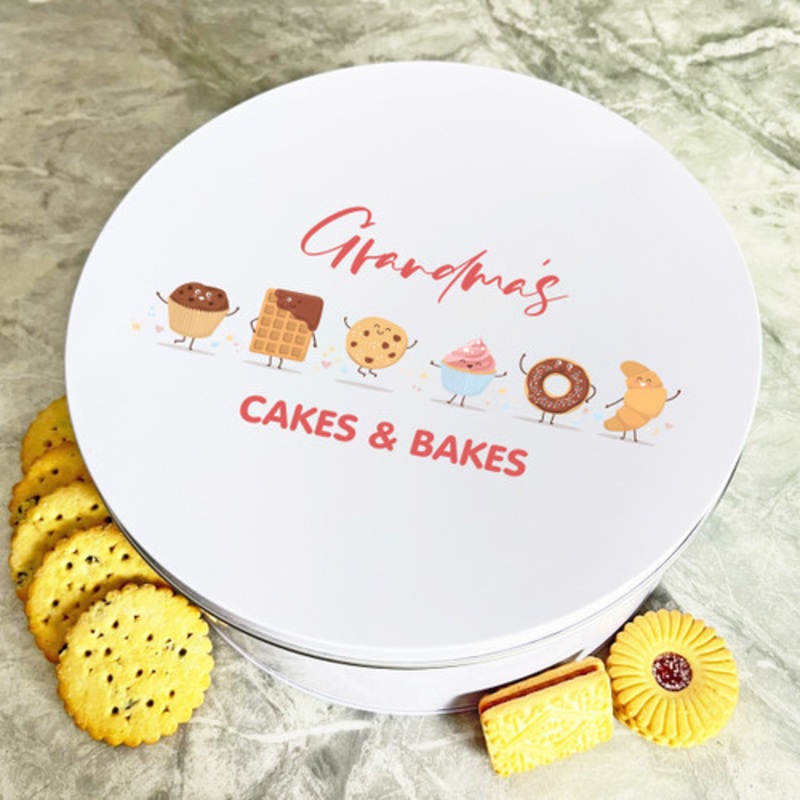 Personalised Round Grandma’s Biscuit Baking Treats Sweets Cakes Bakes Treat Tin – The Card Zoo