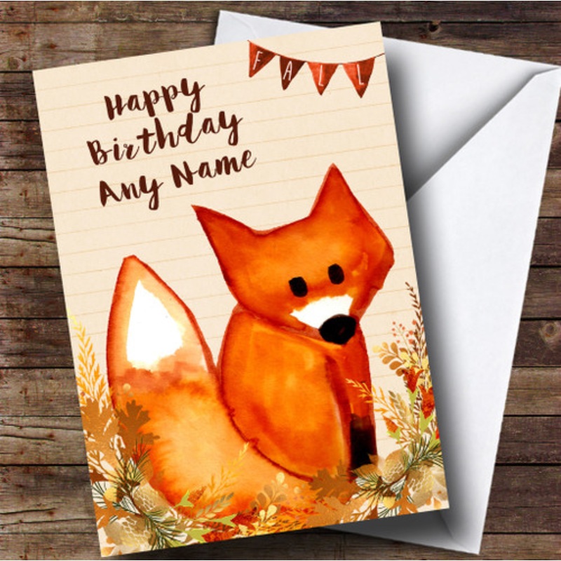 Watercolour Fox Fall Personalised Birthday Card – The Card Zoo
