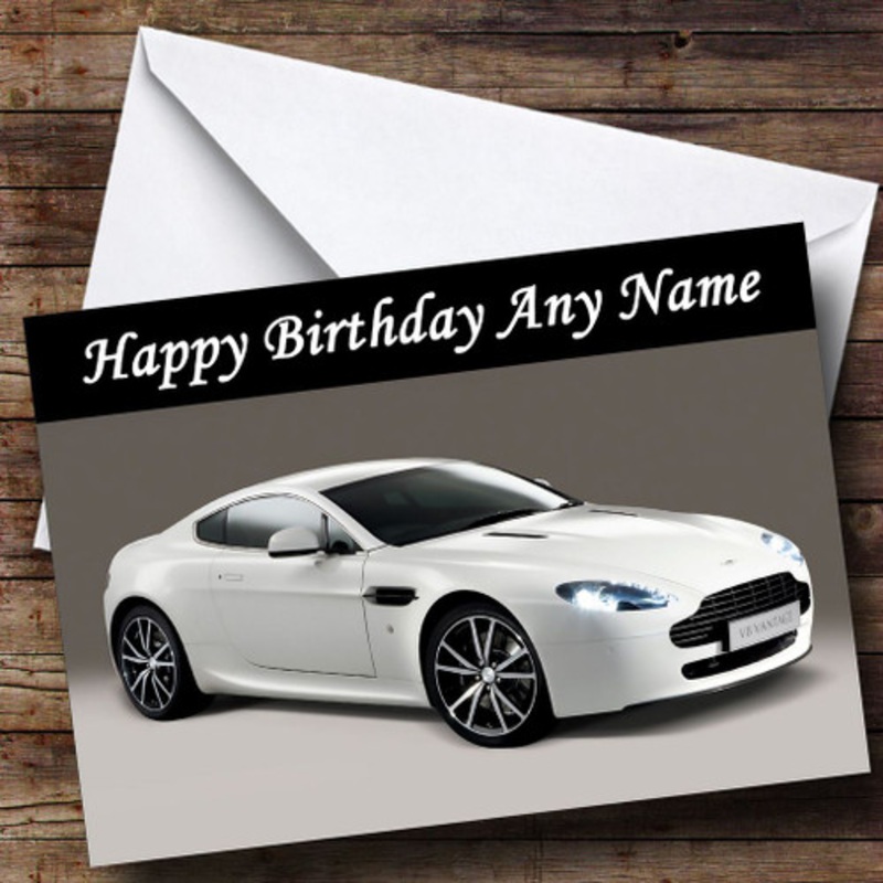 White Aston Martin Vantage V Personalised Birthday Card – The Card Zoo