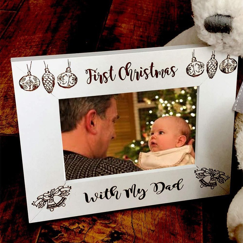White Wooden First Christmas With My Dad Photo Frame Gift