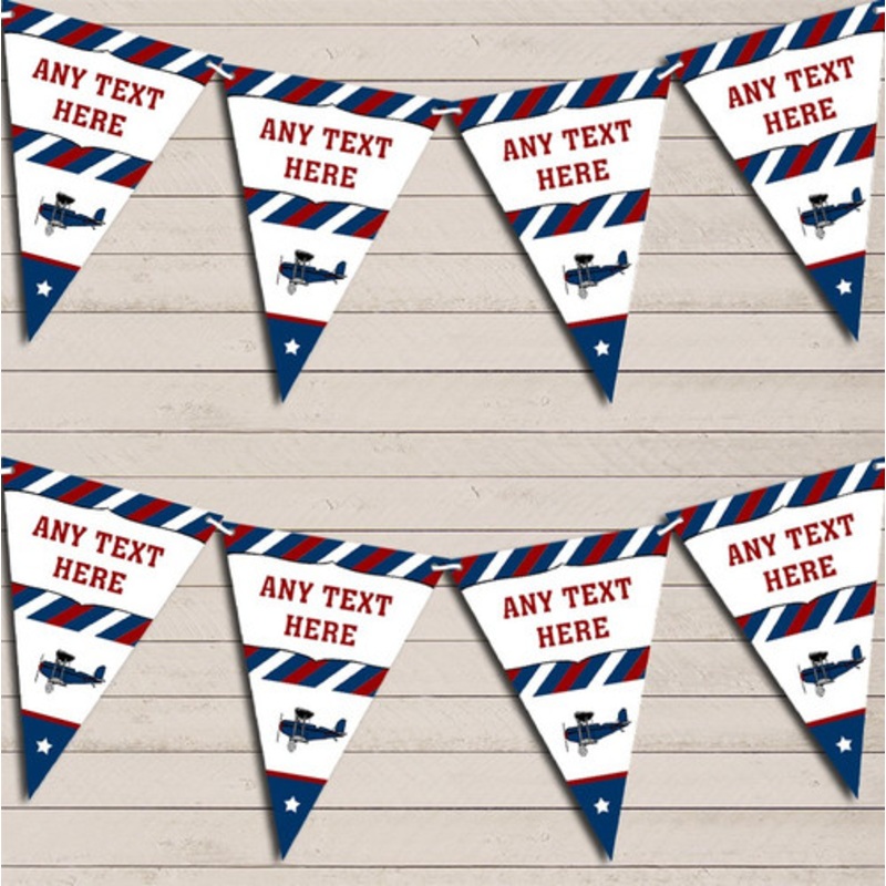 Blue and Red Vintage Plane Children’s Birthday Bunting Garland Party Banner – The Card Zoo