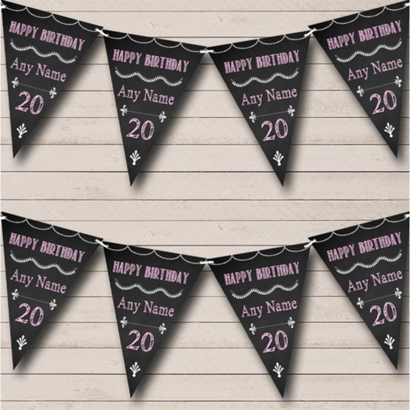 Chalkboard Style Black White and Baby Pink Personalised Birthday Party Bunting – The Card Zoo