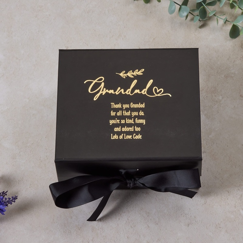 Personalised Grandad Black Gift Box With Gold Leaf