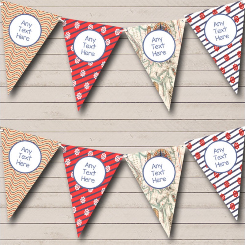 Red Nautical Sailing Sea Map Vintage Personalised Birthday Party Bunting – The Card Zoo