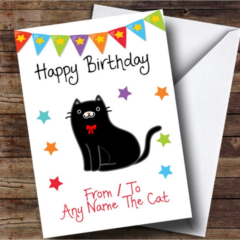 To From Cat Black Personalised Birthday Card – The Card Zoo