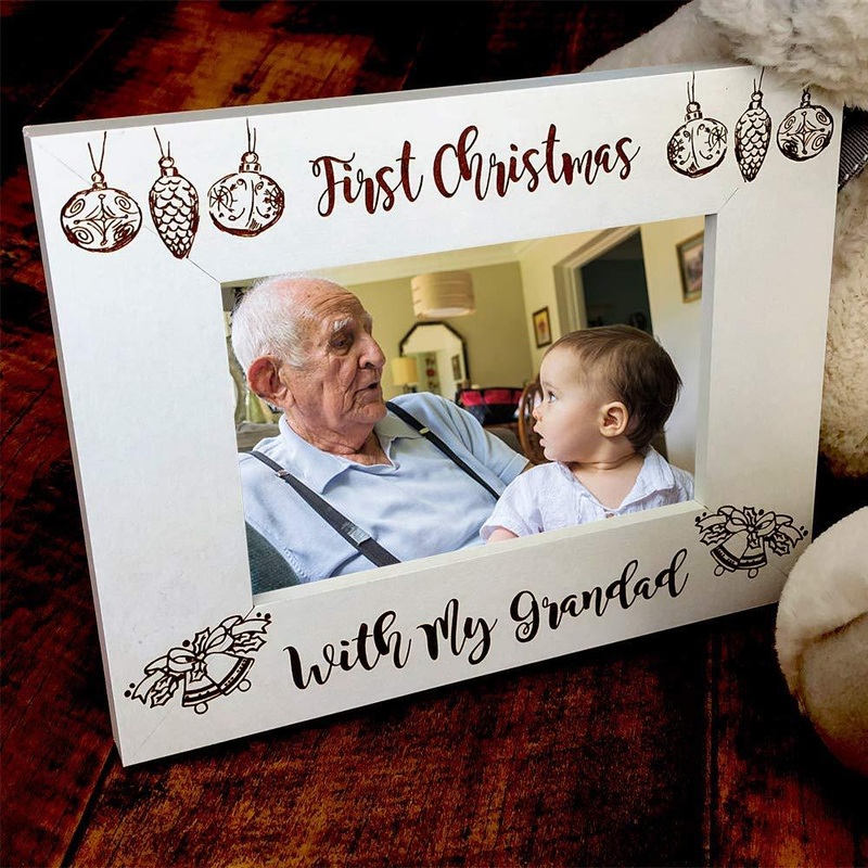 White Wooden First Christmas With Grandad Photo Frame Gift