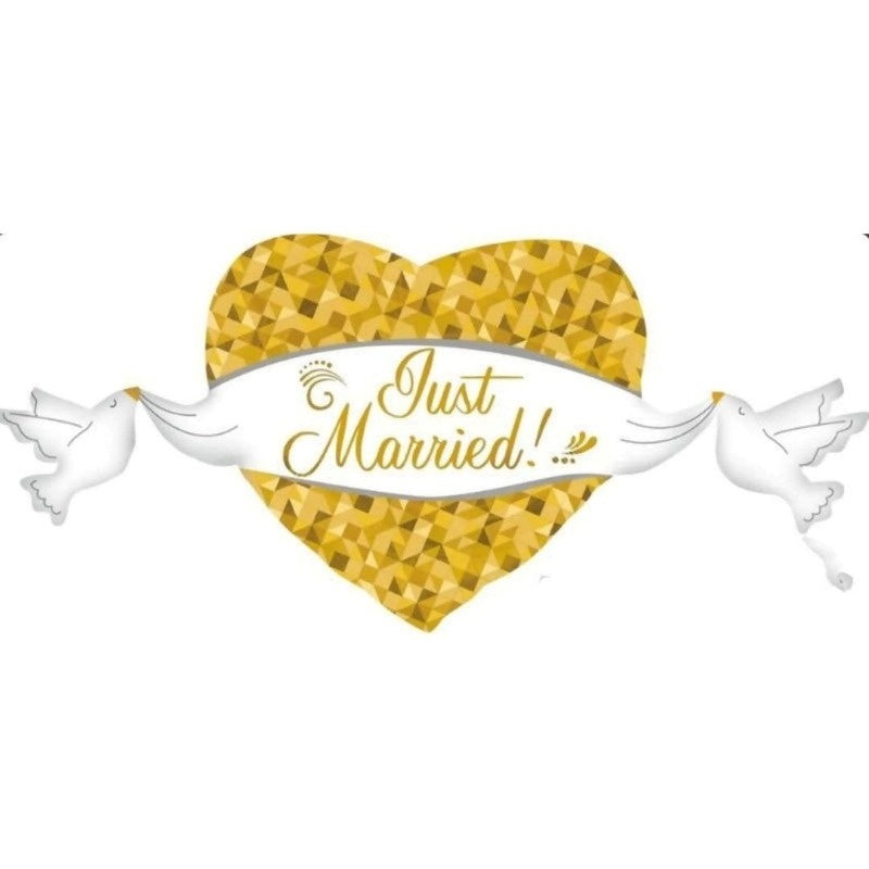 41-inch – Just Married Heart and Doves – Helium-Filled Foil Balloon