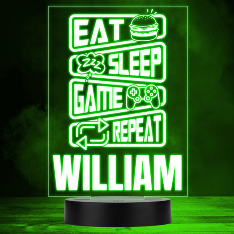Eat Sleep Game Repeat Colour Changing Personalised Gift LED Lamp Night Light – The Card Zoo