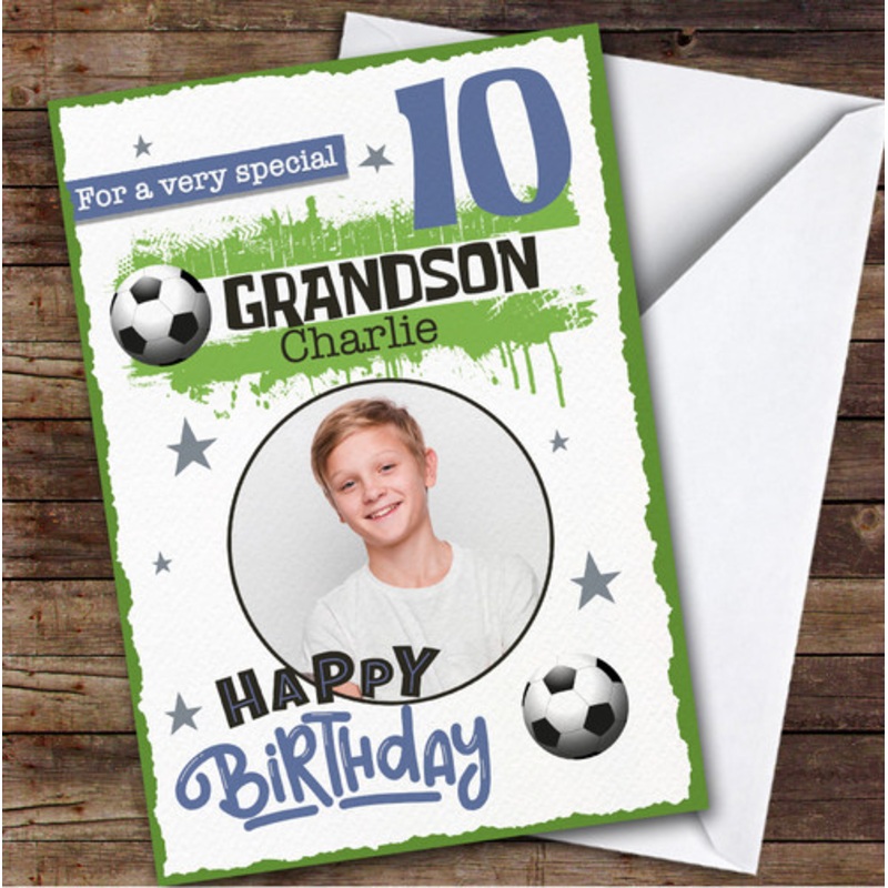 Grandson 10th Football Photo Boys Custom Personalised Birthday Card – The Card Zoo