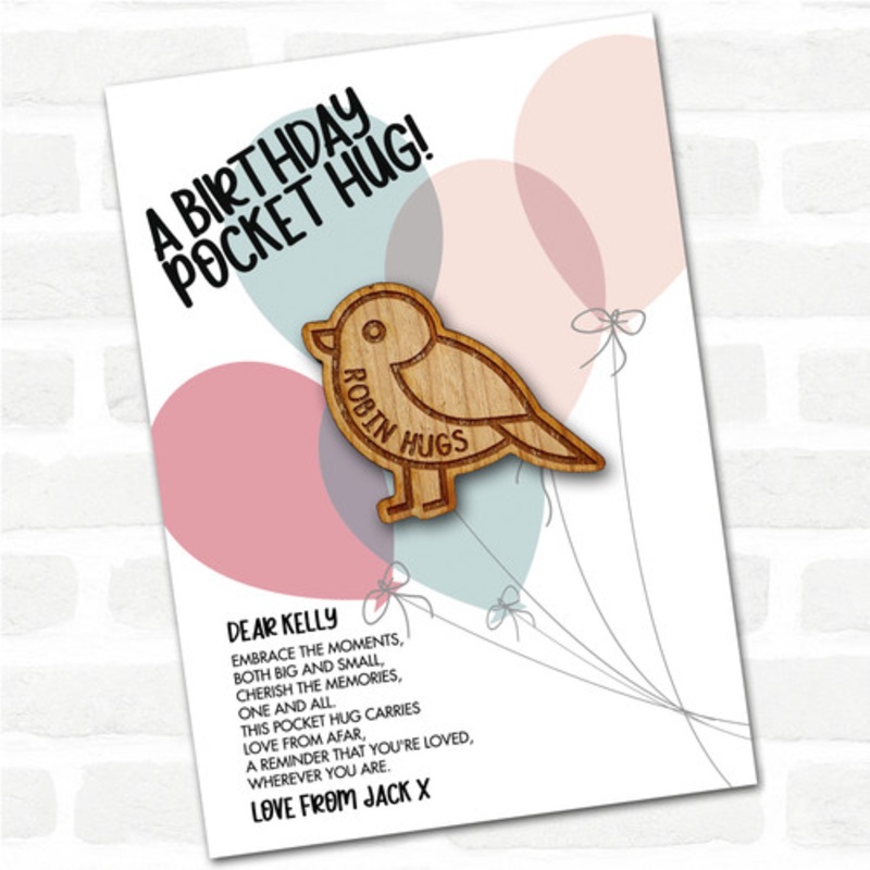 Little Robin Balloons Happy Birthday Personalised Gift Pocket Hug – The Card Zoo