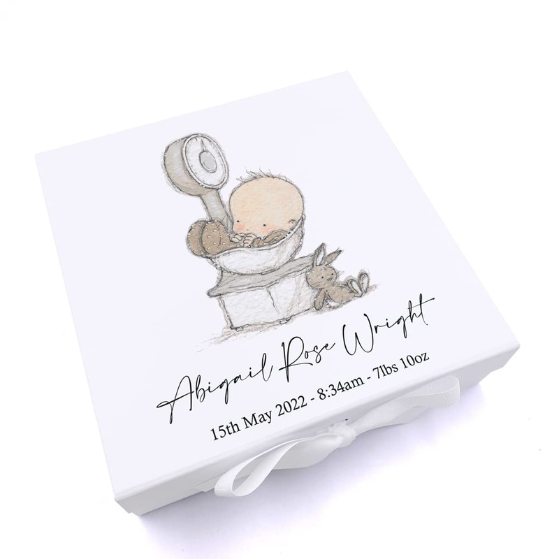 Personalised Cute Baby Keepsake Memory Box Gift With Hand Drawn Elements