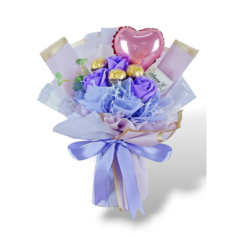 Purple Soap Roses Ferrero Rocher Bouquet Artificial Flower (Klang Valley Delivery)