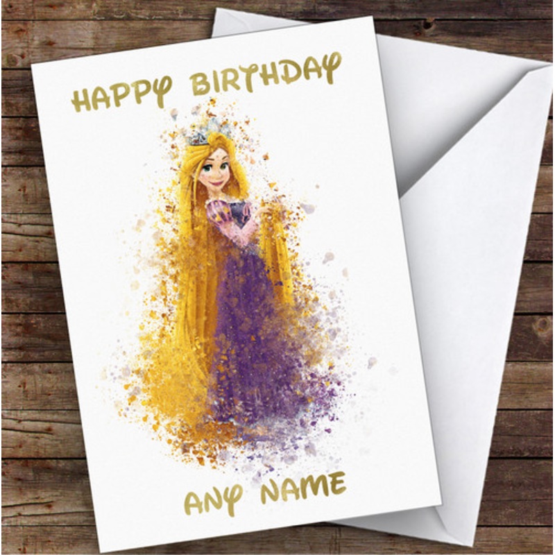 Rapunzel Watercolour Splatter Children’s Kids Personalised Birthday Card – The Card Zoo