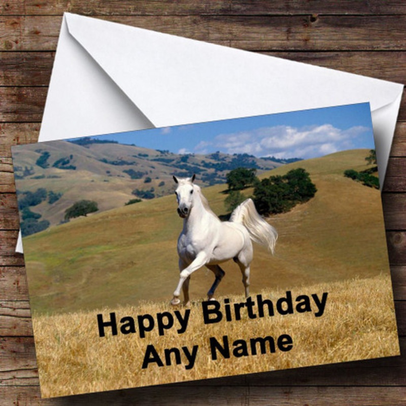 White / Grey Horse In Field Personalised Birthday Card – The Card Zoo